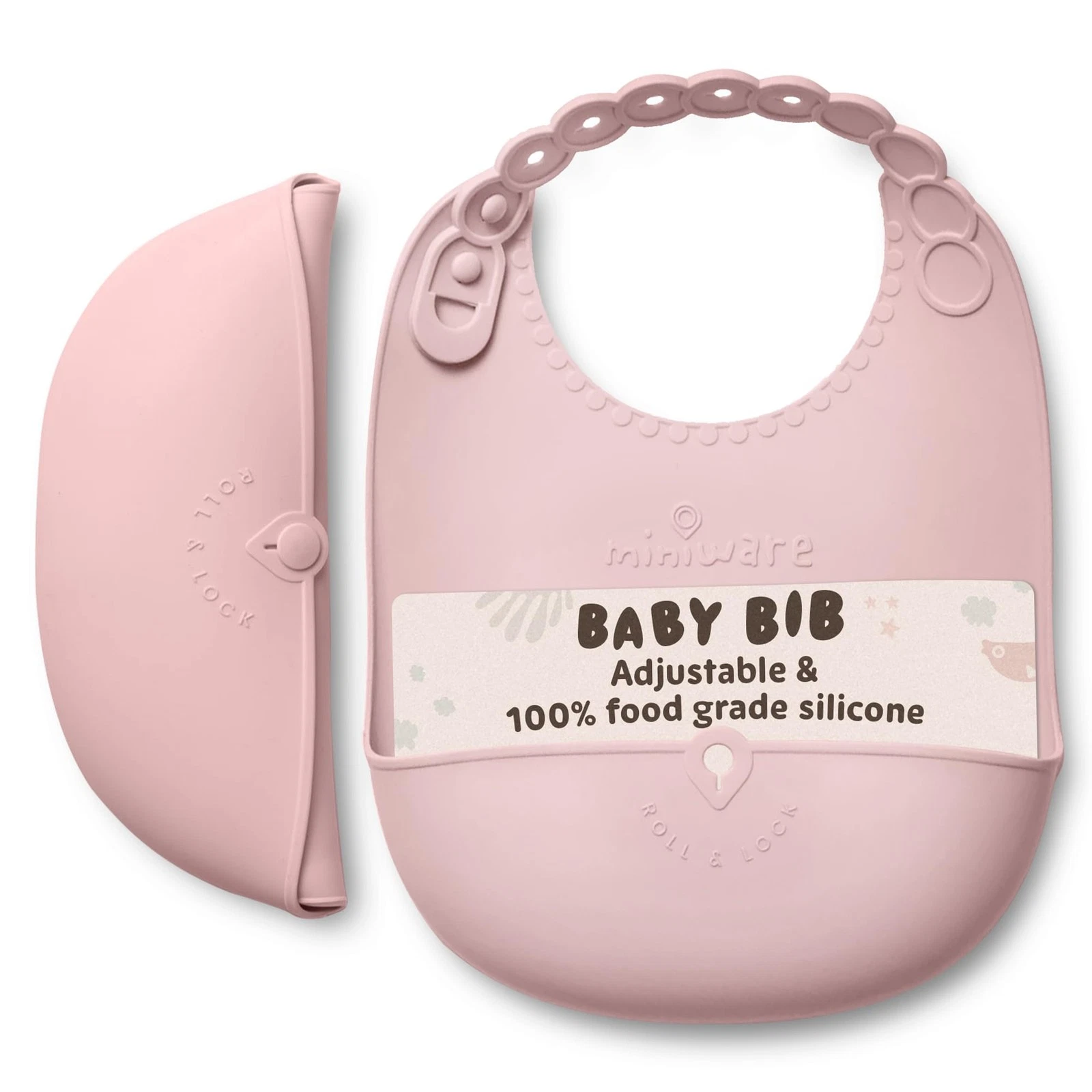 Roll & Lock Waterproof Silicone Baby Bib Easy Mealtime Cleanup - Adjustable N...