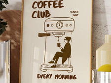 Club Coffee Retro Poster Coffee Cart Wall Art Station Decor 24x36 Unframed