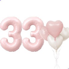 Pink 33 Balloon Number Pastel Pink 33th Birthday Party Decorations for Girls,...