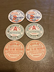 Lot of 6 Shawsheen Dairy Andover,Massachusetts.Milk Caps 
