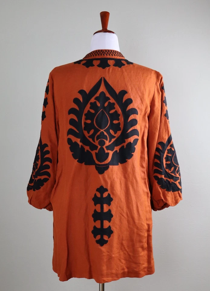 CHICO'S $138 Embroidered Applique Linen Kimono Jacket Top Size 2 12/ 14 Large - Image 4 of 4