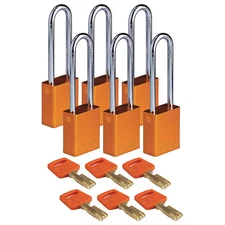 Lockout Padlock, Keyed Different, Aluminum, Orange, 3 in Shackle Height, 1 1/2