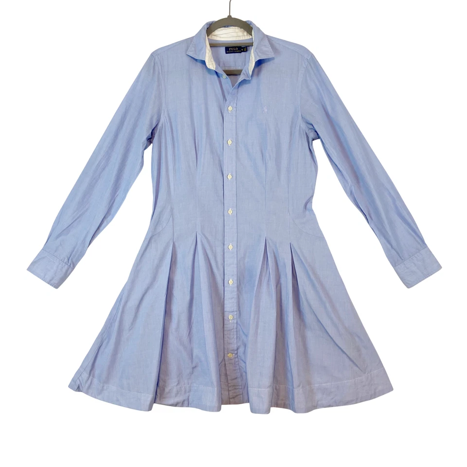 Polo Ralph Lauren Charlotte Shirt Dress Women's Sz 12 Blue Old Money Preppy - Image 2 of 4