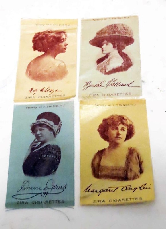 Set of 4 Antique Zira Cigarettes Tobacco Silks, Broadway Actresses