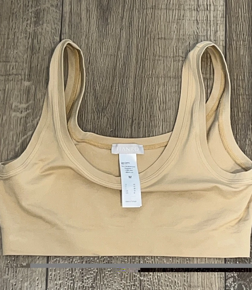 HANRO Touch Feeling Crop Top Bra Sz M Beige Buttery Soft Made in Portugal AA112 - Image 3 of 4