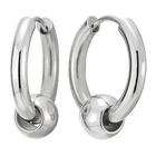 Stainless Steel Bead Hoop Earrings Women Round Huggie Hinged Polished Jewelry