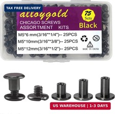 75 Sets Black Chicago Screws 1/4 3/8 1/2 Leather Assorted Kit  3 Sizes of Screw
