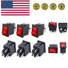 6Pcs Rocker Switch AC 6A/125V 10A/250V DPST 4 Pins 2 Position ON/Off Red LED ...