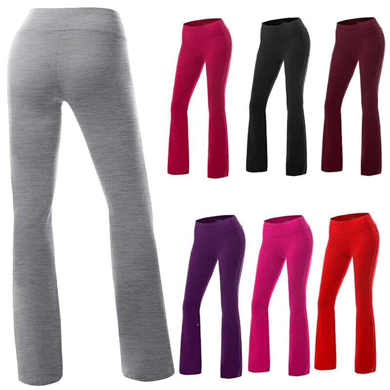 Womens Yoga Pants Bootcut Run Gym Jogger Leggings Flare Trousers Wide