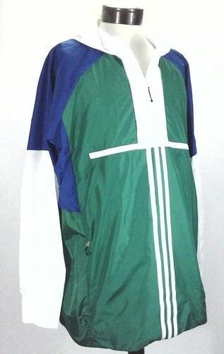 ADIDAS Pullover Jacket Windbreaker w Hood Blue Green 1/4 Zip CV3270 Mens 2XL New - Picture 5 of 9