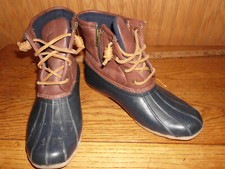 Girls Size 6M Sperry Top Sider Saltwater Tan/Navy Duck Boots YG55203 EU38