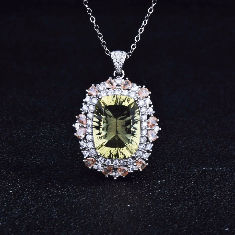 Novos pingentes femininos de prata pedras citrinas amarelo limão presentes joias melhores damas para meninas - Imagem 4 de 4