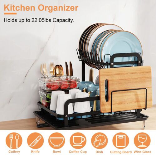 Dish Drying Rack with Drainboard Kitchen Counter Drainer with Utensil Holder