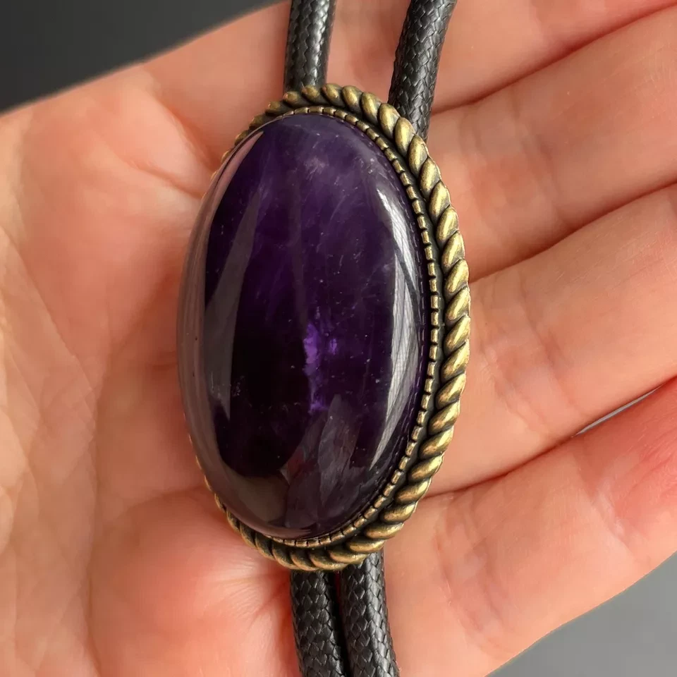 Piedra Amatista Natural Para Hombres Bolo Corbata Vaquero Vintage Aleación Cuerda Encerada Boda Foto 4 de 4
