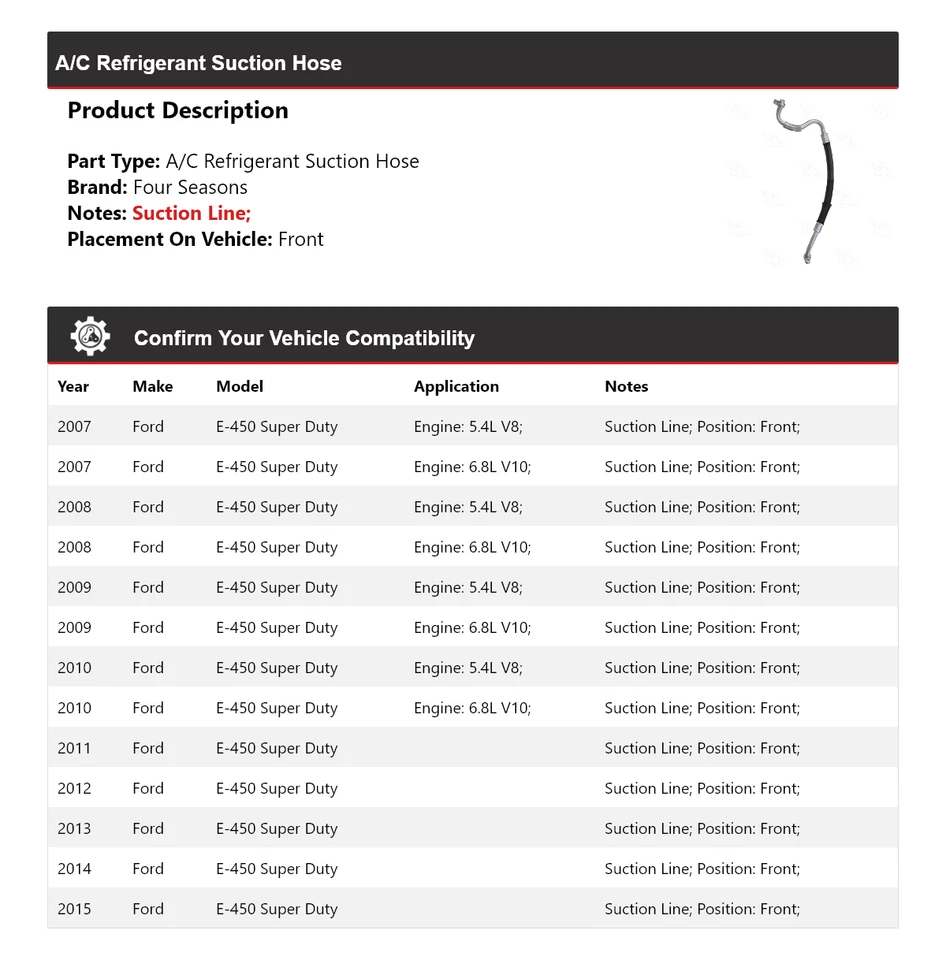For 2007-2015 Ford E-450 Super Duty A/C Refrigerant Suction Hose Front 4 Seasons - Image 2 of 4