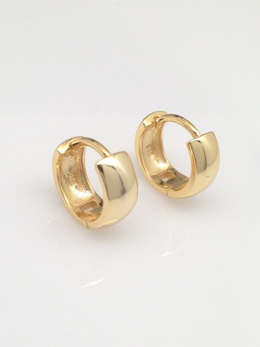 925 Sterling Silver Plain Gold Wide Huggie Hoop Earrings Mens Womens 10mm x4mm - Picture 2 of 12