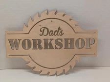 DAD'S WORKSHOP SIGN HANDMADE FROM 5MM PLYWOOD, DARK WALNUT STAIN OR MATURAL WOOD