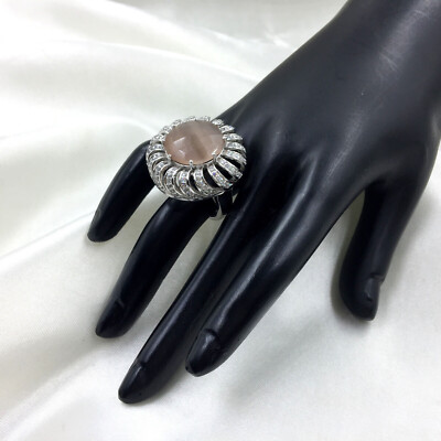 Bague Dôme En Argentium Silver 935 Sertie De Zirconium Cubique Blanc & Rose - Taille 7 - Sur Mesure Possible