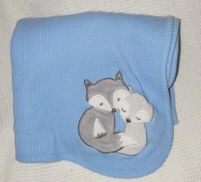 JUST BORN BLUE FOX FOXES receiving WAFFLE weave thermal BABY BLANKET
