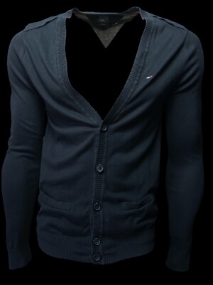 Tommy Hilfiger men's cardigan sweater V-neck size M Black