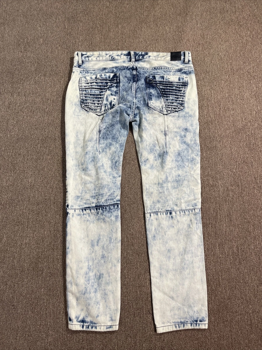 Trillnation Ripped Slim Fit Denim biker Jeans Acid Washed size 38x32 men