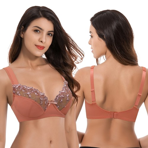 Womens Plus Size Minimizer Underwire Bra With Lace Embroidery-2 - 第 6/7 張圖片