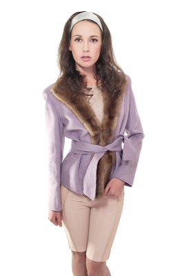 Vintage VALENTINO Purple Wool Long Sleeve V-Neck Fur Trim Waist