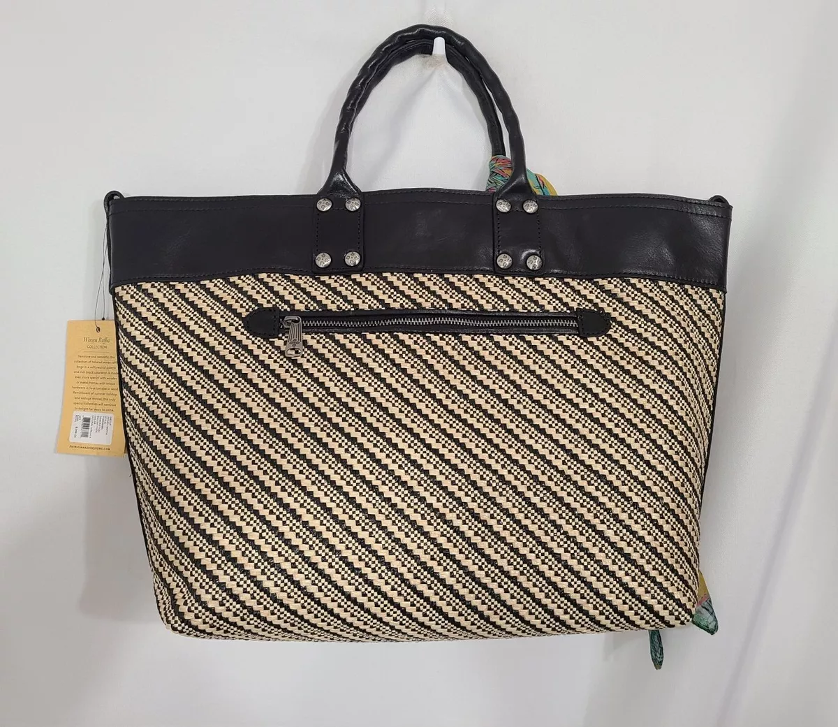 Patricia Nash Emilion Woven Tote Bag with Purse Scarf Natural W Black NWT 269