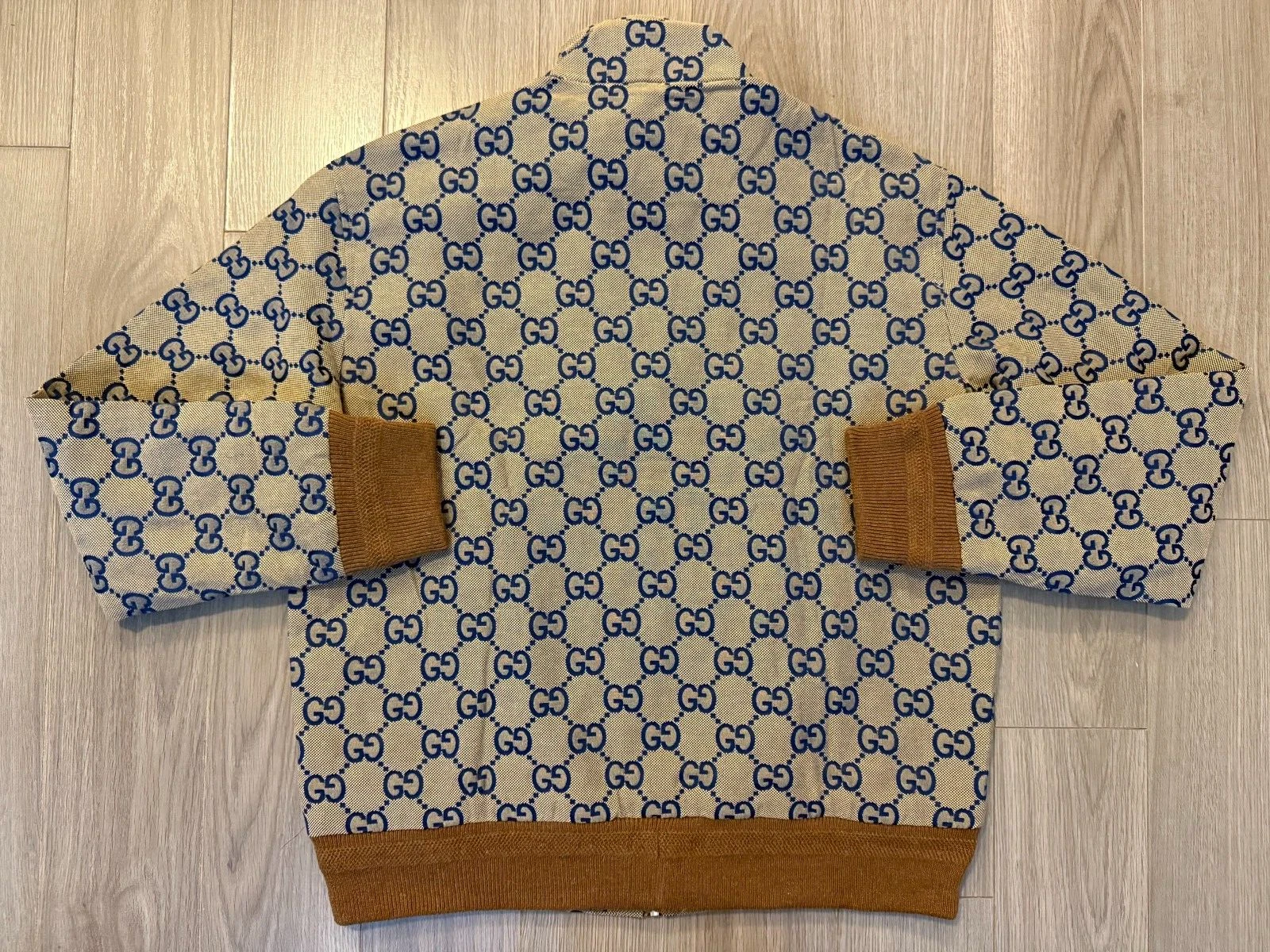 Giacca Gucci GG in tela con zip beige e blu taglia 50 L