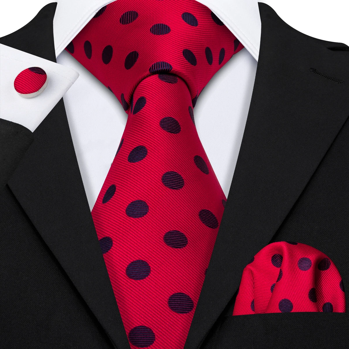 Red Black Polka Dot Tie Mens Ties Novelty Necktie Party Square