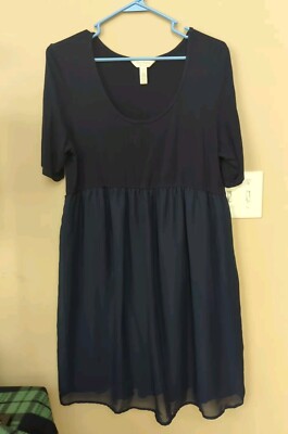 Maternity Dress Navy Blue Scoop Neck Size L Lined Three Seasons