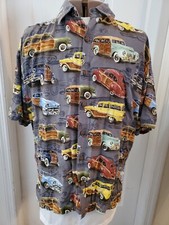Mens M Shirt Woodie Classic Cars Surf Beach Aloha Gray Kahala Hawaiian USA Made