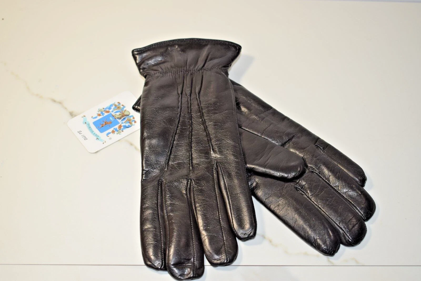 Portolano Women Zig Zag Stitch Leather Gloves Black - Small