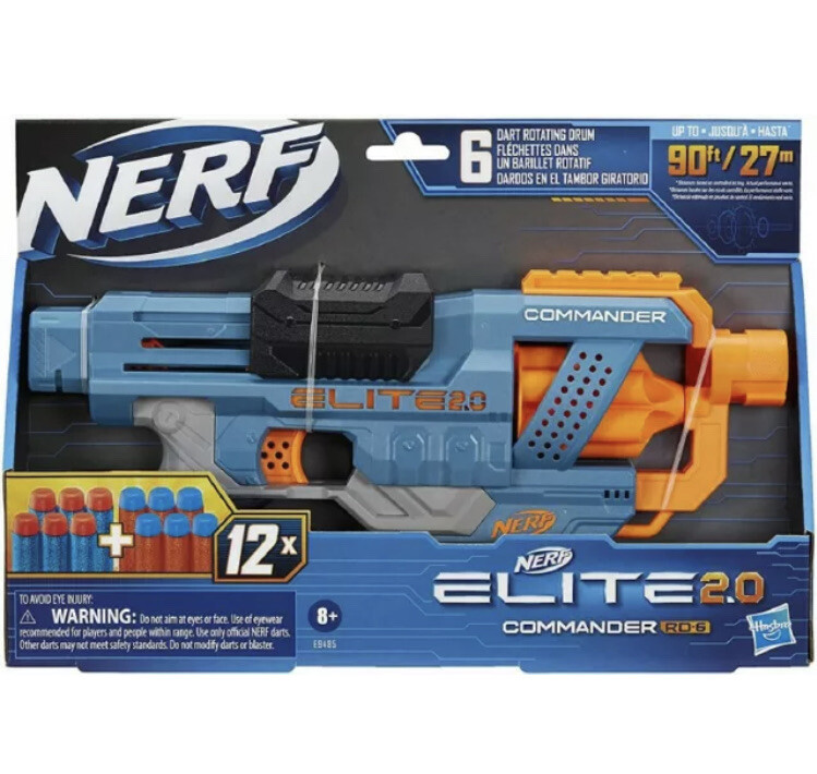 NERF Elite 2.0 Commander RD-6 Blaster 12 Official Darts 6-Dart