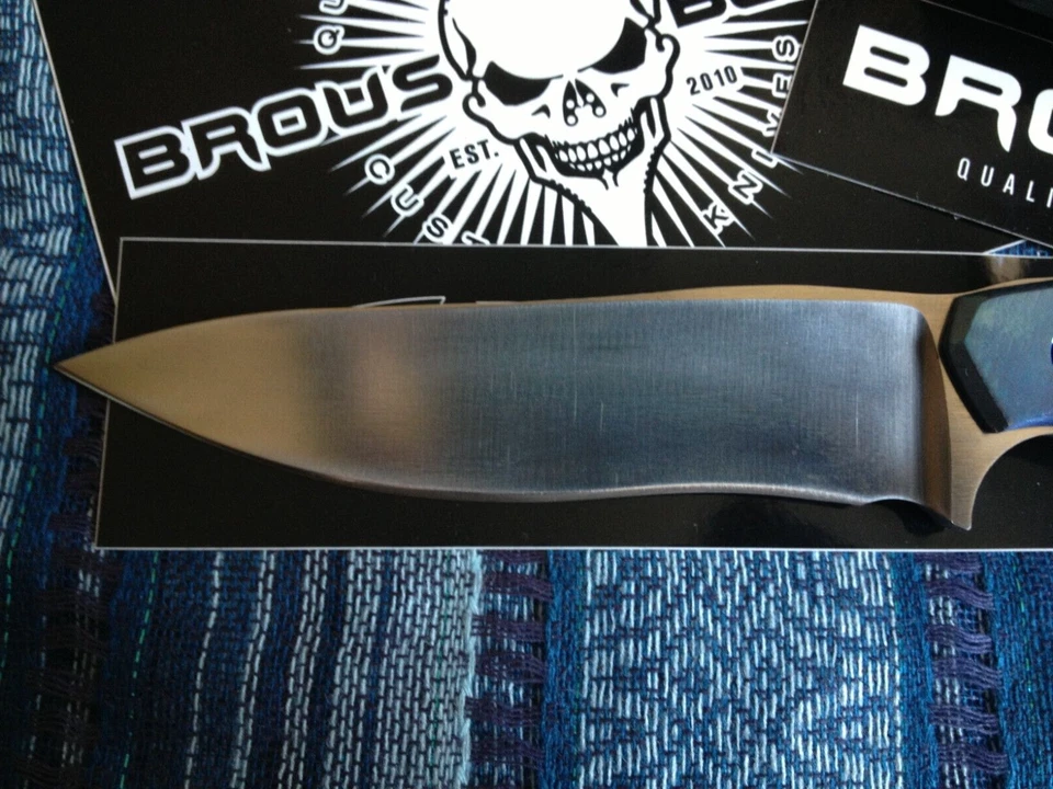 Early Brous Blades Custom Knife, 1/4'' D2 Steel, Titanium Scales, Kydex sheath - Image 2 of 4