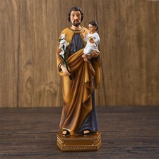 Handbemalte Heiliger Josef mit Kind Jesus Dekor Figur 8" hoch mit Tellersockel