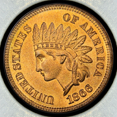 1866 1C Indian Head Cent Penny Red Brown Gorgeous Superb BU++ 