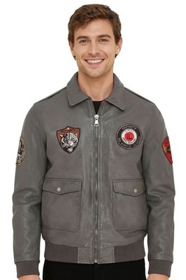 Infinity Leather Herren Vintage Grau Flying Bomber G-1 Jacke mit Reißverschluss