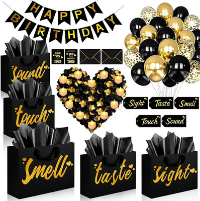 Florwave 5 Senses Gift Bags for Him with Labels - Five Senses Birthday Party Dec