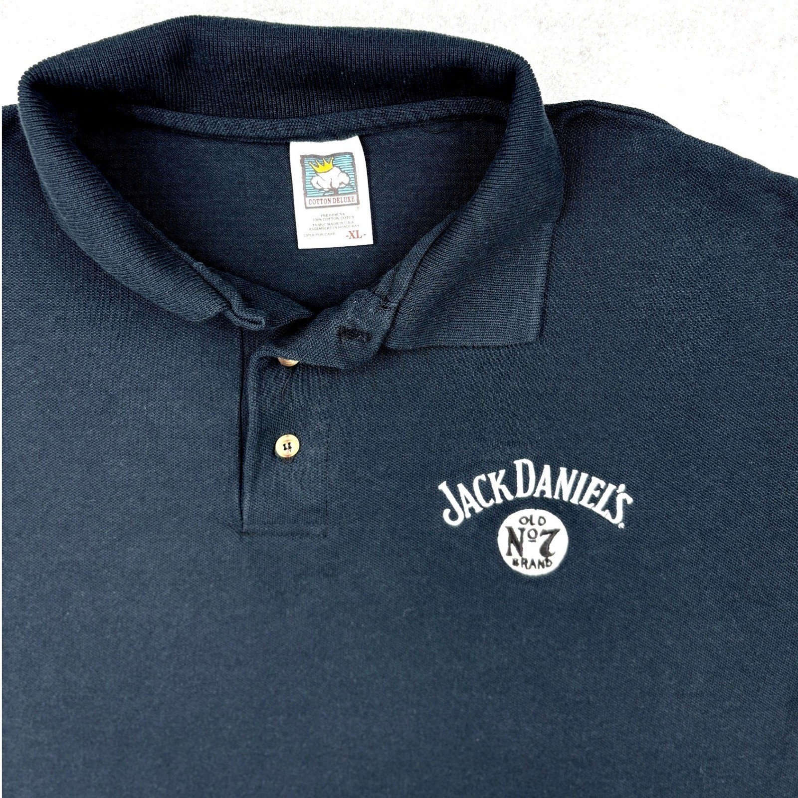 Vintage Jack Daniels Polo Shirt Mens XL Black Cotton Deluxe USA Fabric Old No 7 image 2