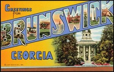 Brunswick, Georgia GA Greetings from Brunswick Large Letter with Scenes Vintage