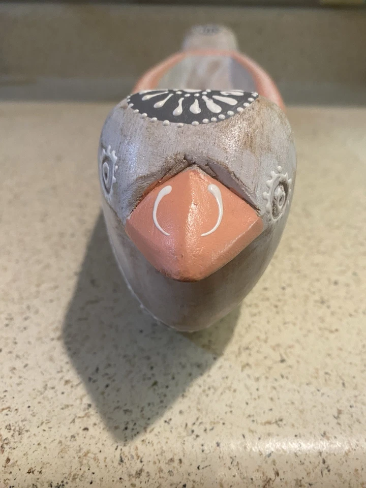 Bandeja de madera bohemia ecléctica pintada a mano cuenco de baratija con pájaros pintados Foto 3 de 4