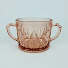 Vintage Crown Crystal ? Pink Depression Glass Horseshoe Handled Sugar Bowl