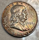 1958 D Franklin Half Dollar Uncirculated Condition With Mint Set Toning