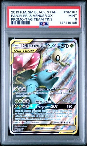 2019 POKEMON SM BLACK STAR PROMO #SM167 FULL ART/CELEBI & VENUSAUR GX PSA 9