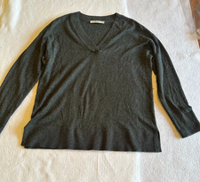 LOFT Womens Dark Gray V Neck Long Sleeve Sweater Charcoal Knit Pullover L