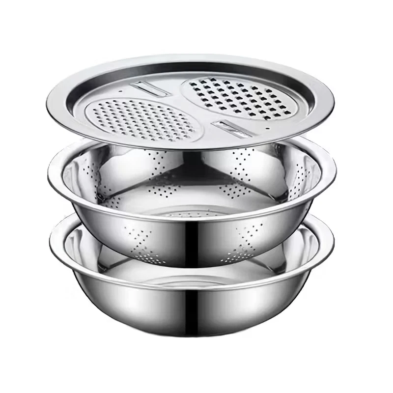 3‑Piece Stainless Steel Mixing Bowl Set with Colander & Grater Lid 30cm Kitchen
Opens in a new windo