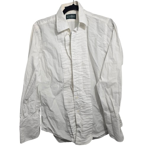 Gitman Bros Mens White Pleated Bib Front Tuxedo Shirt French Cuff Size 15 32
