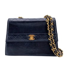 Borsa a tracolla trapezio Chanel Vintage in pelle nera con finiture trapuntate