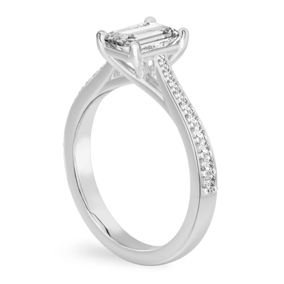 Diamond Ring 14k White Gold Lab Grown Emerald 1.25 Ct IGI Certified Size 6.5 7 8 - Image 4 of 4